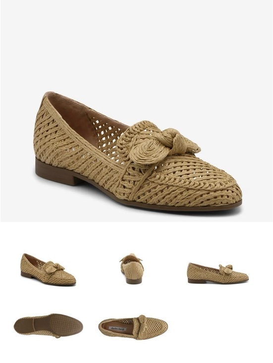 Shoes - Charles David Woven Raffia Bow Loafers Beige Tan Slip On Flats Women's 10M